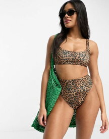 【送料無料】 エイソス レディース トップのみ 水着 ASOS DESIGN mix and match ribbed skinny crop bikini top in leopard print LEOPARD ANIMAL PRINT