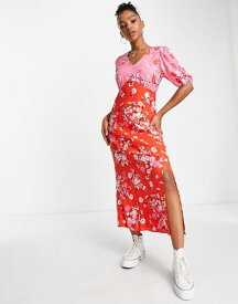 【送料無料】 ニュールック レディース ワンピース トップス New Look contrast print midi tea dress in pink and red floral Light Pink