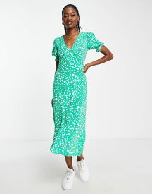 【送料無料】 ニュールック レディース ワンピース トップス New Look button down midi tea dress in green pattern Mid Green