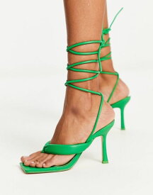 【送料無料】 パブリックデザイア レディース サンダル シューズ Public Desire square toe tie leg heeled sandals in green Green