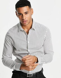 【送料無料】 エイソス メンズ シャツ トップス ASOS DESIGN skinny stripe shirt in white & charcoal WHITE