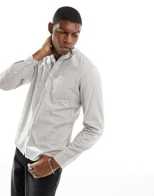 【送料無料】 エイソス メンズ シャツ トップス ASOS DESIGN slim fit oxford shirt with grandad collar in gray Gray