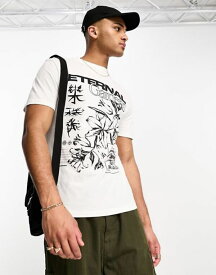 【送料無料】 リバーアイランド メンズ Tシャツ トップス River Island slim eternal print T-shirt in white WHITE