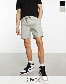 【送料無料】 エイソス メンズ ハーフパンツ・ショーツ ボトムス ASOS DESIGN 2 pack slim chino shorts in mid length in gray and black Gray/Black