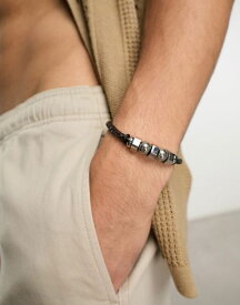 【送料無料】 スティーブ マデン メンズ ブレスレット・バングル・アンクレット アクセサリー Steve Madden braided bracelet with silver charms in brown BROWN