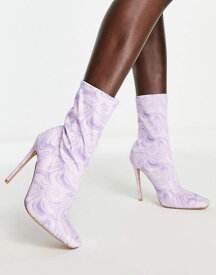 【送料無料】 パブリックデザイア レディース ブーツ・レインブーツ シューズ Public Desire Lars high heeled sock boots in purple swirl print PURPLE SWIRL PRINT