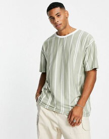 【送料無料】 ニュールック メンズ Tシャツ トップス New Look stripe T-shirt in khaki Dark Khaki