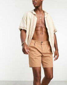 【送料無料】 エイソス メンズ ハーフパンツ・ショーツ ボトムス ASOS DESIGN pleated shorts in mid length in tan CINNAMON SWIRL