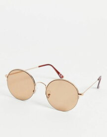 【送料無料】 エイソス メンズ サングラス・アイウェア アクセサリー ASOS DESIGN 70s round sunglasses with light brown lens in gold Gold