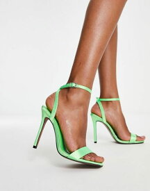 【送料無料】 エイソス レディース サンダル シューズ ASOS DESIGN Neva barely there heeled sandals in green Green satin