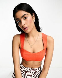 【送料無料】 エイソス レディース ブラジャー アンダーウェア ASOS DESIGN minimal linen bralette in orange ORANGE