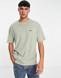 【送料無料】 ニュールック メンズ Tシャツ トップス New Look mountain embroidery T-shirt in sage Light Green