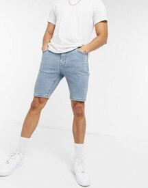 【送料無料】 エイソス メンズ ハーフパンツ・ショーツ ボトムス ASOS DESIGN skinny regular length denim shorts in flat light blue wash Light wash blue