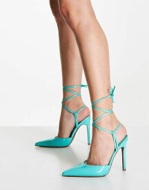 【送料無料】 エイソス レディース ヒール シューズ ASOS DESIGN Prize tie leg high heeled shoes in blue TURQUOISE PATENT