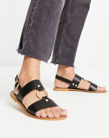 【送料無料】 エイソス レディース サンダル シューズ ASOS DESIGN Fancy leather ring and stud detail flat sandals in black Black