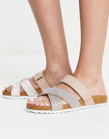 【送料無料】 エイソス レディース サンダル シューズ ASOS DESIGN Fiery cross strap flat sandals with diamante in pink LIGHT PINK