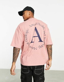 【送料無料】 エイソス メンズ Tシャツ トップス ASOS Actual oversized t-shirt with logo circle print in pink marl Pink Marl