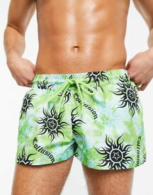 【送料無料】 コルージョン メンズ ハーフパンツ・ショーツ 水着 COLLUSION tie dye sun print swim short GREEN