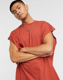 【送料無料】 エイソス メンズ Tシャツ トップス ASOS DESIGN extreme oversized longline lightweight sleeveless T-shirt in burnt red Burnt henna