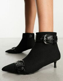 【送料無料】 エイソス レディース ブーツ・レインブーツ シューズ ASOS DESIGN Riley buckled kitten heel boots in black Black