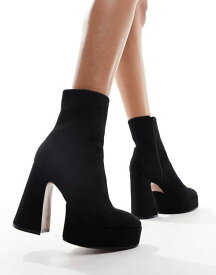 【送料無料】 エイソス レディース ブーツ・レインブーツ シューズ ASOS DESIGN Enchant heeled platform boots in black micro Black