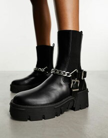 【送料無料】 レイド レディース ブーツ・レインブーツ シューズ RAID Greta chunky low ankle boot with hardware in black BLACK PU