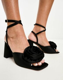 【送料無料】 エイソス レディース サンダル シューズ ASOS DESIGN Heather corsage detail mid heeled sandals in black Black