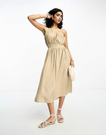 【送料無料】 フレンチコネクション レディース ワンピース トップス French Connection one shoulder ruched midi dress in beige BEIGE