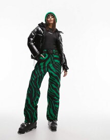 【送料無料】 トップショップ レディース カジュアルパンツ ボトムス Topshop Sno straight leg ski pants in green zebra print Zebra