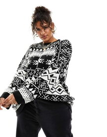 【送料無料】 エイソス レディース ニット・セーター アウター ASOS DESIGN Curve oversized Christmas sweater in fairisle pattern in black and white Black & White