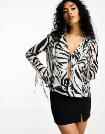 【送料無料】 フォース&レックレス レディース シャツ トップス 4th & Reckless sheer tie front blouse in zebra print Zebra print