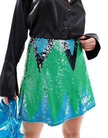 【送料無料】 フレンチコネクション レディース スカート ボトムス French Connection embellished sequin mini skirt in green zig zag Green