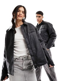 【送料無料】 リクレイム ヴィンテージ メンズ コート アウター Reclaimed Vintage unisex zip front washed leather look moto jacket in black Black