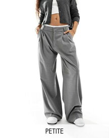 【送料無料】 ストラディバリウス レディース カジュアルパンツ ボトムス Stradivarius Petite tailored wide leg pants with boxer waistband in gray Gray