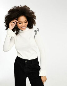 【送料無料】 リバーアイランド レディース ニット・セーター アウター River Island frill sleeve sweater with black contrast trim in white CREAM