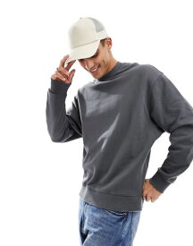 【送料無料】 エイソス メンズ パーカー・スウェット アウター ASOS DESIGN oversized sweatshirt with nibbled hem and cuff in charcoal gray Dark shadow