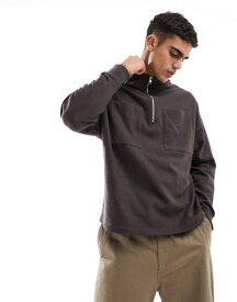 【送料無料】 エイソス メンズ パーカー・スウェット アウター ASOS DESIGN oversized half zip sweatshirt with pocket in dark brown Seal brown