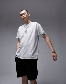【送料無料】 トップマン メンズ Tシャツ トップス Topman oversized fit t-shirt with face embroidery in washed gray Gray