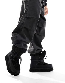 【送料無料】 エイソス メンズ ブーツ・レインブーツ シューズ ASOS DESIGN chunky laceup boot with borg detail in black Black