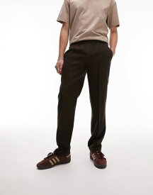 【送料無料】 トップマン メンズ カジュアルパンツ ボトムス Topman skinny wool mix pants with elasticated waist in brown Brown