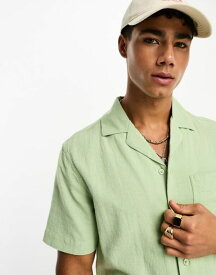 【送料無料】 リバーアイランド メンズ シャツ トップス River Island short sleeve linen shirt in light green GREEN - LIGHT