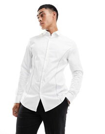 【送料無料】 エイソス メンズ シャツ トップス ASOS DESIGN slim sateen shirt with piping in white WHITE