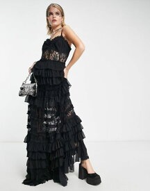 【送料無料】 リクレイム ヴィンテージ レディース ワンピース トップス Reclaimed Vintage Limited Edition corset maxi dress with tiered lace in black Black