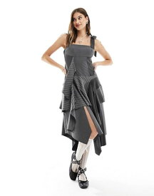 【送料無料】 リクレイム ヴィンテージ レディース ワンピース トップス Reclaimed Vintage limited edition layered midi dress in gray pinstripe multi