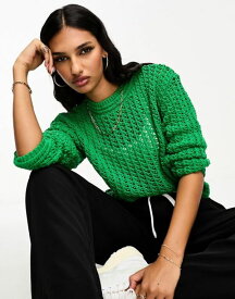 【送料無料】 マンゴ レディース パーカー・スウェット アウター Mango cable knit cropped long sleeve sweater in green GREEN