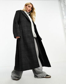 【送料無料】 ウィークデイ レディース コート アウター Weekday Delila wool blend sleek structured coat in dark gray check Dark Gray Check