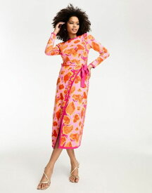 【送料無料】 ネバーフリードレスド レディース ワンピース トップス Never Fully Dressed knitted wrap midi dress in pink and orange leopard Bright Leopard