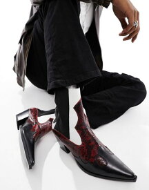 【送料無料】 エイソス メンズ ブーツ・レインブーツ シューズ ASOS DESIGN heeled chelsea western boots in black and red leather Multi