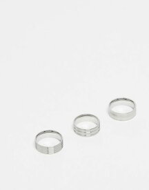 【送料無料】 エイソス メンズ リング アクセサリー ASOS DESIGN 3 pack stainless steel embossed band rings in brushed silver tone SILVER