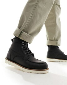 【送料無料】 エイソス メンズ ブーツ・レインブーツ シューズ ASOS DESIGN lace up boot in black leather with contrast sole Black